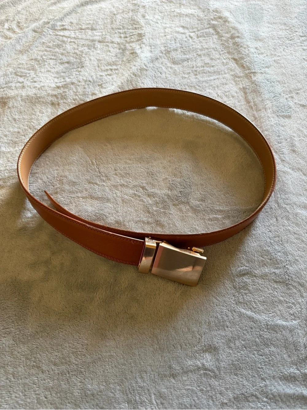 Men’s Brown Ratchet Belt Automatic Slide Buckle Gold Tone Size 38